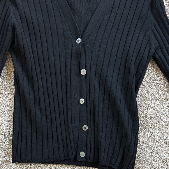 Black Ribbed Button-Up Cardigan - Picture 5 of 5